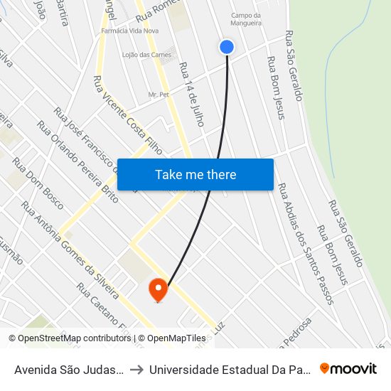 Avenida São Judas Tadeu, 781 to Universidade Estadual Da Paraíba - Campus V map