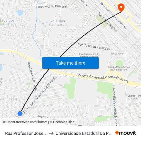 Rua Professor José Holmes, 568 to Universidade Estadual Da Paraíba - Campus V map