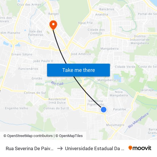 Rua Severina De Paiva Araújo, 80-178 to Universidade Estadual Da Paraíba - Campus V map