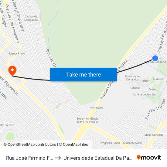 Rua José Firmino Ferreira, 894 to Universidade Estadual Da Paraíba - Campus V map