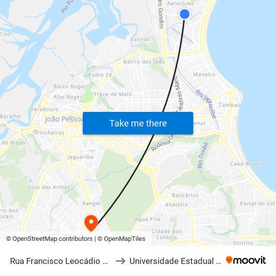 Rua Francisco Leocádio Ribeiro Coutinho, 747-829 to Universidade Estadual Da Paraíba - Campus V map