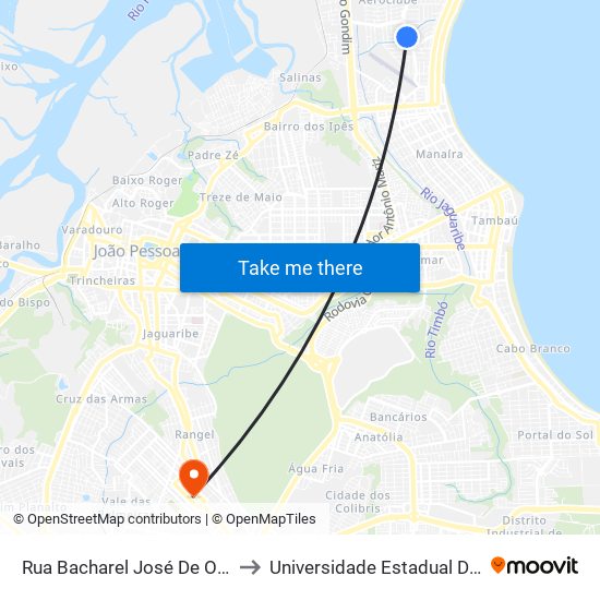 Rua Bacharel José De Oliveira Curchatuz, 202 to Universidade Estadual Da Paraíba - Campus V map