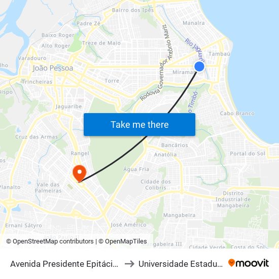 Avenida Presidente Epitácio Pessoa, 4200 - Pão De Açúcar to Universidade Estadual Da Paraíba - Campus V map