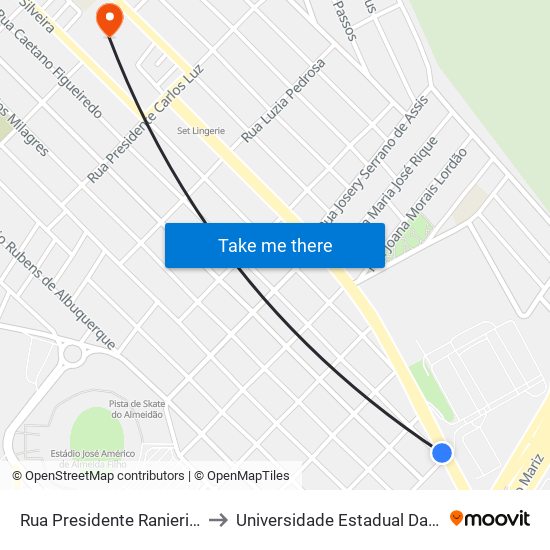 Rua Presidente Ranieri Mazilli, 958-1070 to Universidade Estadual Da Paraíba - Campus V map