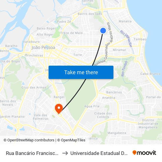 Rua Bancário Francisco Mendes, 212-304 to Universidade Estadual Da Paraíba - Campus V map