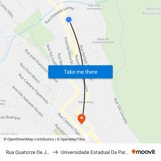 Rua Quatorze De Julho, 1-225 to Universidade Estadual Da Paraíba - Campus V map
