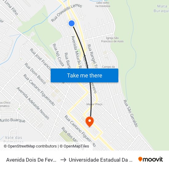 Avenida Dois De Fevereiro, 330-372 to Universidade Estadual Da Paraíba - Campus V map