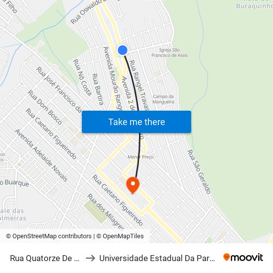 Rua Quatorze De Julho, 485 to Universidade Estadual Da Paraíba - Campus V map