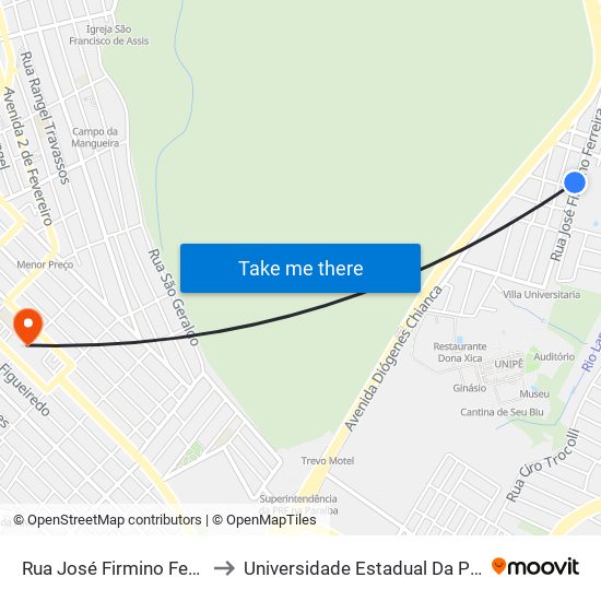 Rua José Firmino Ferreira, 332-498 to Universidade Estadual Da Paraíba - Campus V map