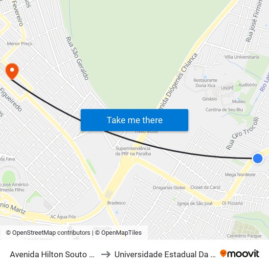 Avenida Hilton Souto Maior, 1112-1114 to Universidade Estadual Da Paraíba - Campus V map