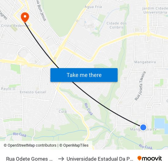 Rua Odete Gomes De Araújo, 177 to Universidade Estadual Da Paraíba - Campus V map