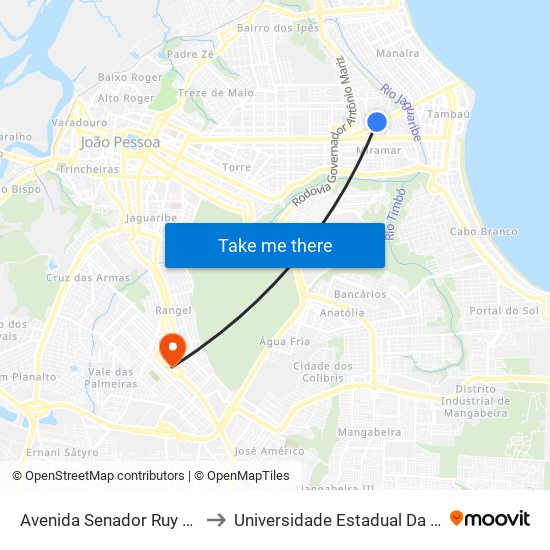 Avenida Senador Ruy Carneiro, 607-711 to Universidade Estadual Da Paraíba - Campus V map