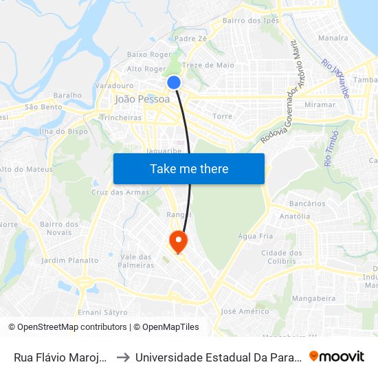 Rua Flávio Maroja Filho, 89 to Universidade Estadual Da Paraíba - Campus V map