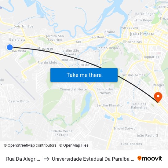 Rua Da Alegria, 655 to Universidade Estadual Da Paraíba - Campus V map