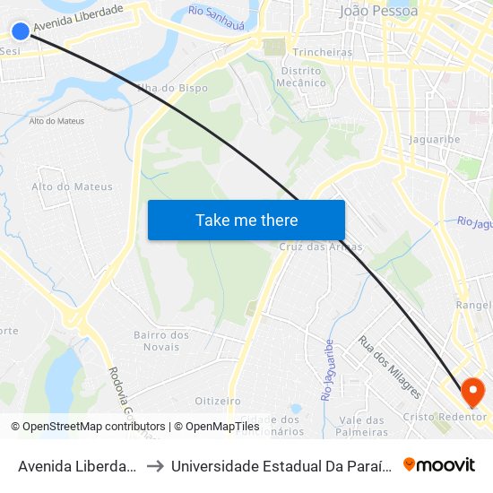 Avenida Liberdade, 2535 to Universidade Estadual Da Paraíba - Campus V map