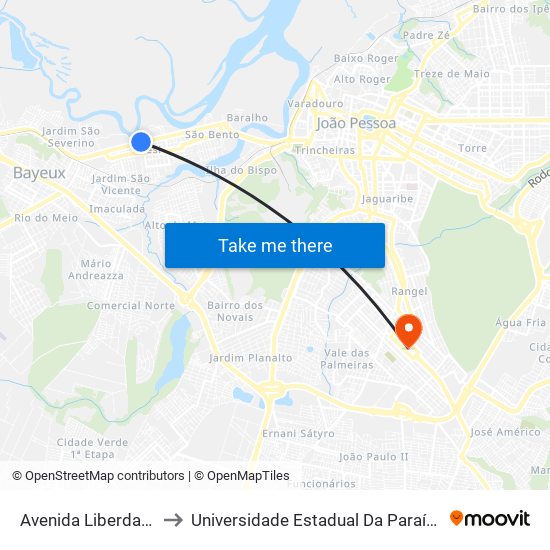 Avenida Liberdade, 2860 to Universidade Estadual Da Paraíba - Campus V map