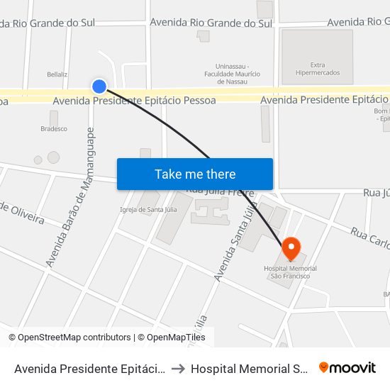 Avenida Presidente Epitácio Pessoa, 955 to Hospital Memorial São Francisco map