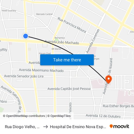 Rua Diogo Velho, 435b to Hospital De Ensino Nova Esperança map