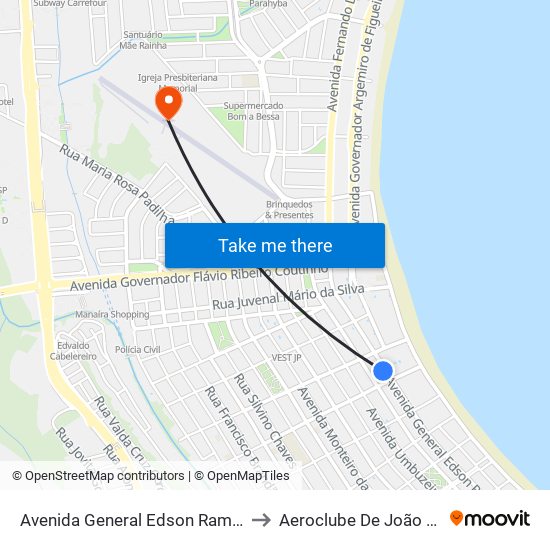 Avenida General Edson Ramalho, 913 to Aeroclube De João Pessoa map