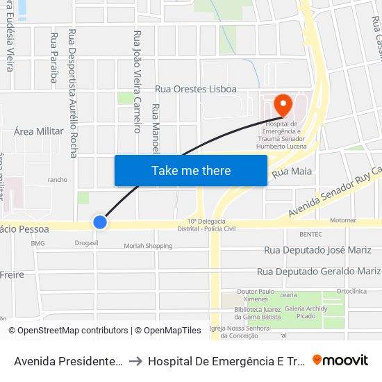 Avenida Presidente Epitácio Pessoa, 2440 to Hospital De Emergência E Trauma Senador Humberto Lucena map