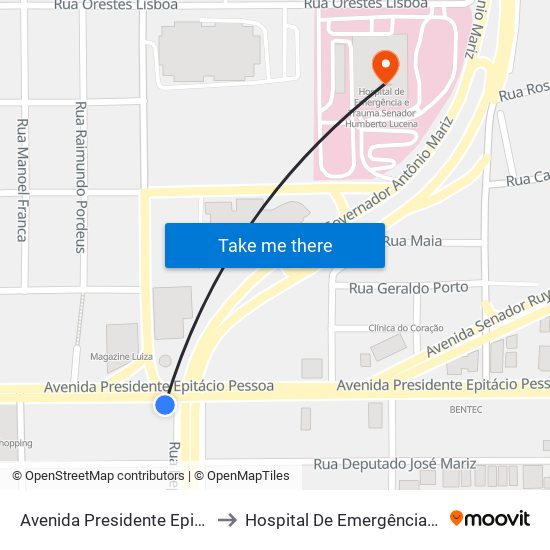 Avenida Presidente Epitácio Pessoa, 2742 - Viaduto Br-230 to Hospital De Emergência E Trauma Senador Humberto Lucena map