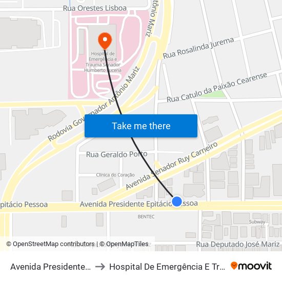 Avenida Presidente Epitácio Pessoa, 3217 to Hospital De Emergência E Trauma Senador Humberto Lucena map