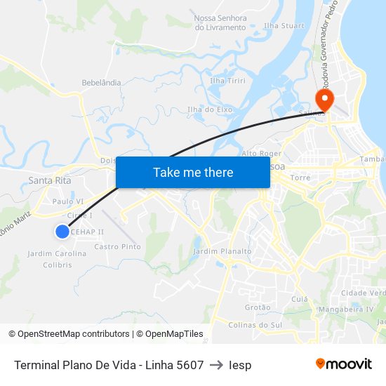 Terminal Plano De Vida - Linha 5607 to Iesp map