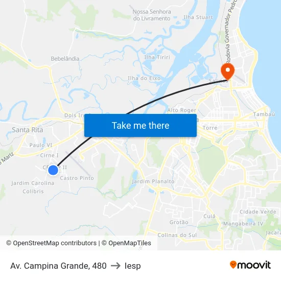 Av. Campina Grande, 480 to Iesp map
