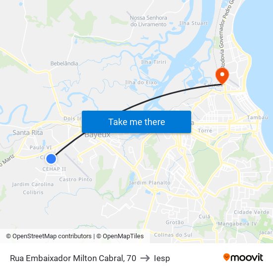 Rua Embaixador Milton Cabral, 70 to Iesp map
