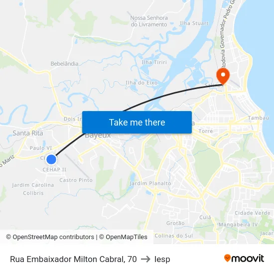 Rua Embaixador Milton Cabral, 70 to Iesp map