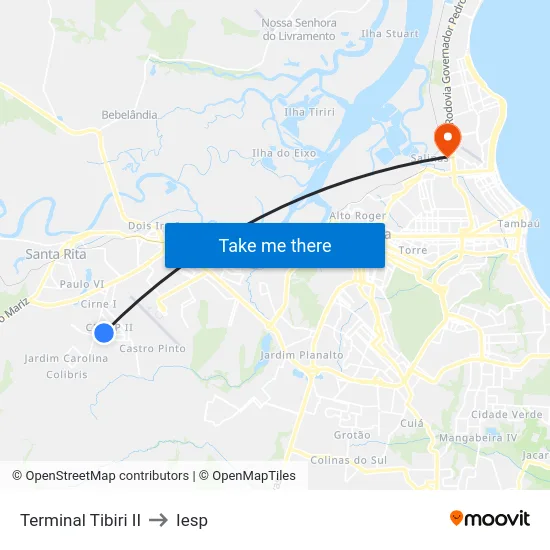 Terminal Tibiri II to Iesp map