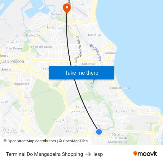 Terminal Do Mangabeira Shopping to Iesp map