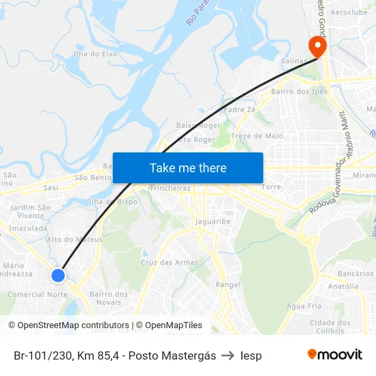 Br-101/230, Km 85,4 - Posto Mastergás to Iesp map