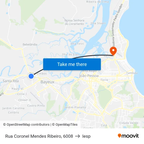 Rua Coronel Mendes Ribeiro, 6008 to Iesp map
