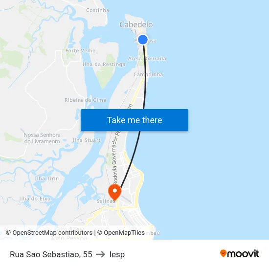 Rua Sao Sebastiao, 55 to Iesp map