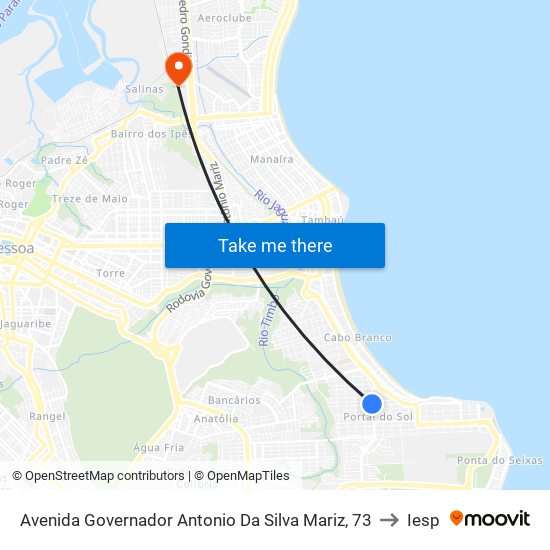 Avenida Governador Antonio Da Silva Mariz, 73 to Iesp map