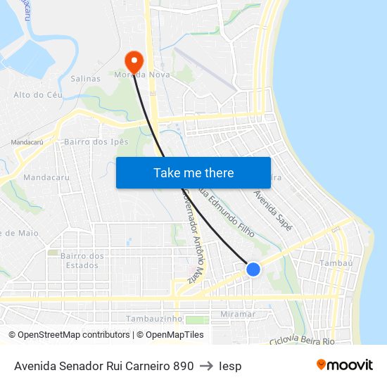 Avenida Senador Rui Carneiro 890 to Iesp map