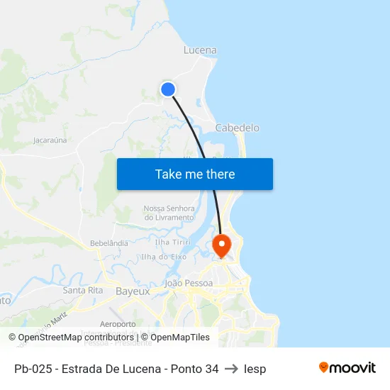Pb-025 - Estrada De Lucena - Ponto 34 to Iesp map
