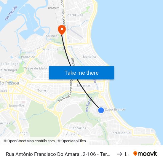 Rua Antônio Francisco Do Amaral, 2-106 - Terminal Altiplano (Sentido Penha) to Iesp map