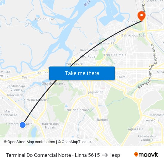 Terminal Do Comercial Norte - Linha 5615 to Iesp map