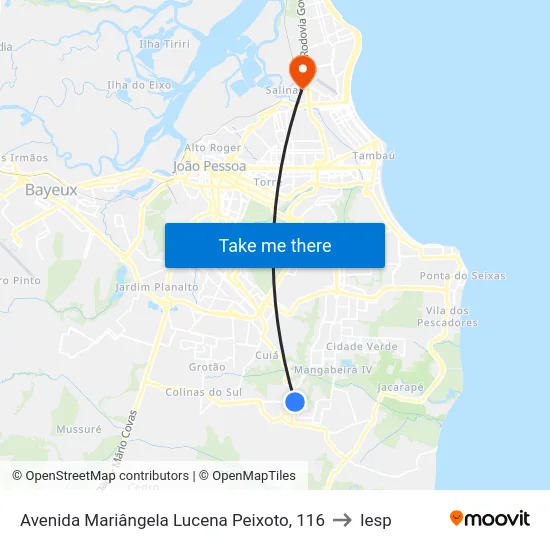 Avenida Mariângela Lucena Peixoto, 116 to Iesp map