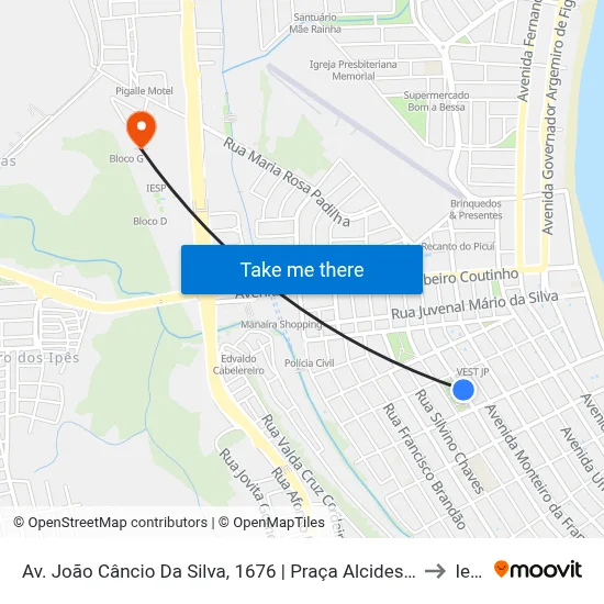 Av. João Câncio Da Silva, 1676 | Praça Alcides Carneiro to Iesp map