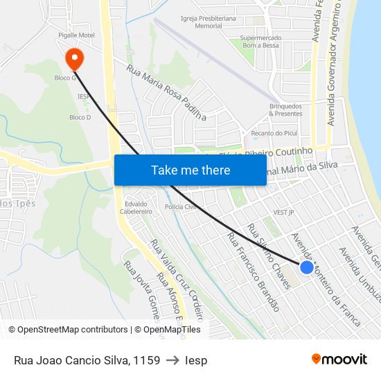 Rua Joao Cancio Silva, 1159 to Iesp map
