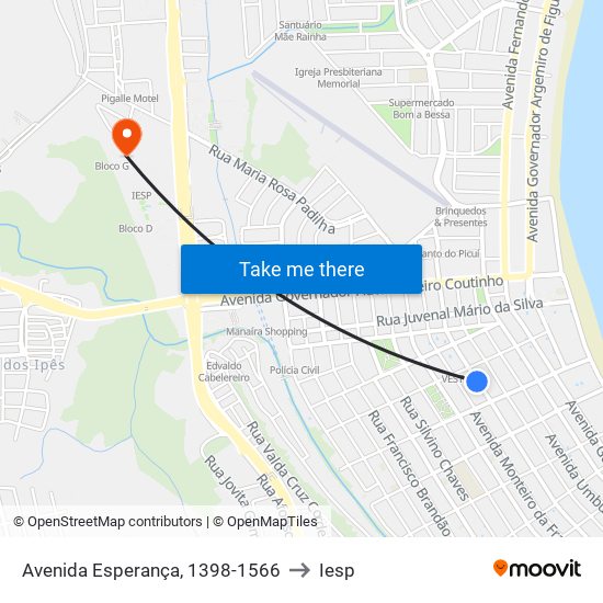 Avenida Esperança, 1398-1566 to Iesp map