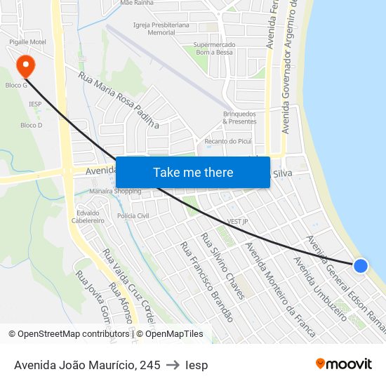 Avenida João Maurício, 245 to Iesp map