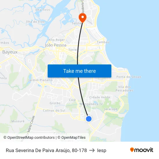 Rua Severina De Paiva Araújo, 80-178 to Iesp map
