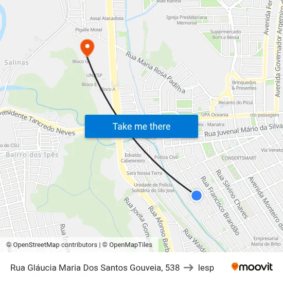 Rua Gláucia Maria Dos Santos Gouveia, 538 to Iesp map