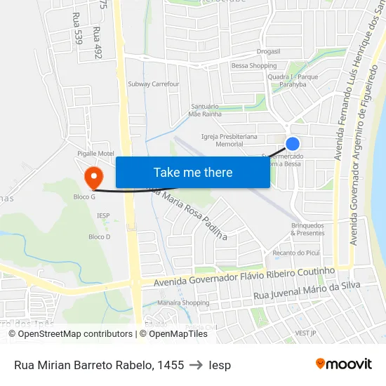 Rua Mirian Barreto Rabelo, 1455 to Iesp map