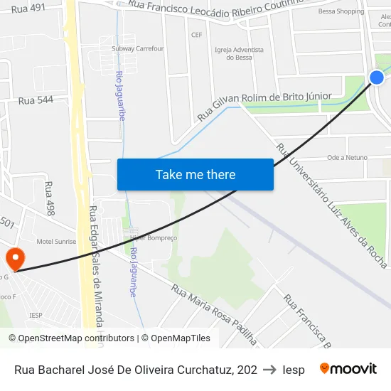 Rua Bacharel José De Oliveira Curchatuz, 202 to Iesp map