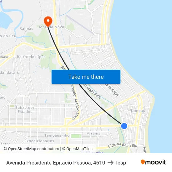 Avenida Presidente Epitácio Pessoa, 4610 to Iesp map